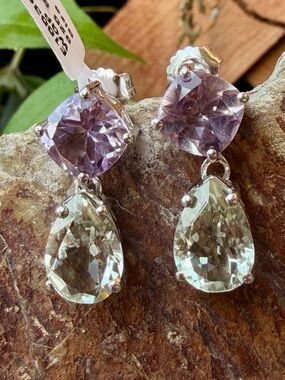 Gorgeous AAA Pink & Green Amethyst 9.00 CTW Rhodium Over 925 Silver Earrings